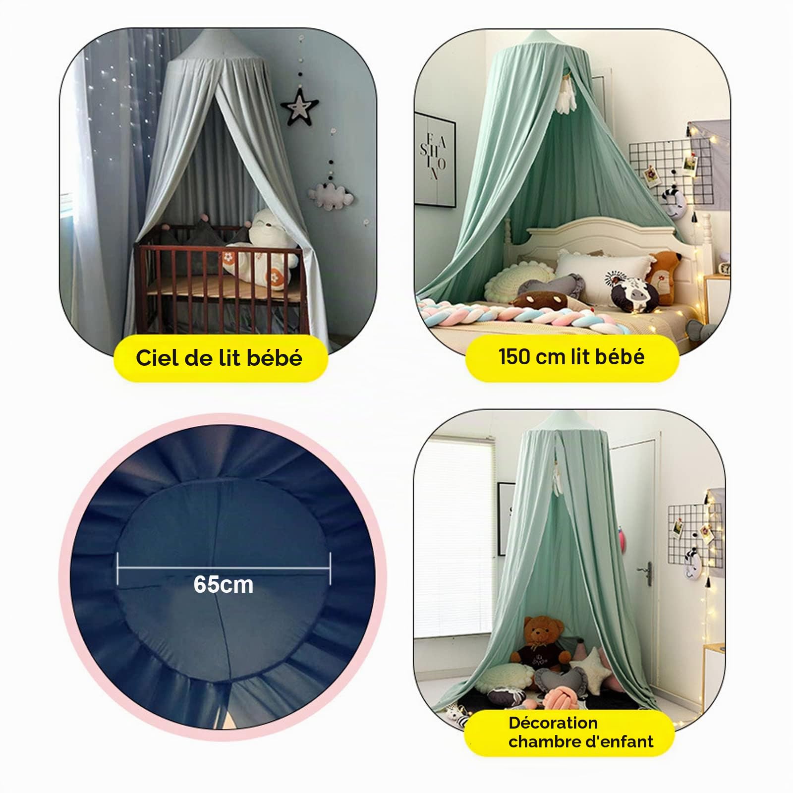 Koomuao Ciels de Lit pour Enfant, Baldaquin Lit Tente Gamins Dôme Maison de Jeux Moustiquaire Pour Lit Décoration de Chambre, Hauteur 250cm (Rose)