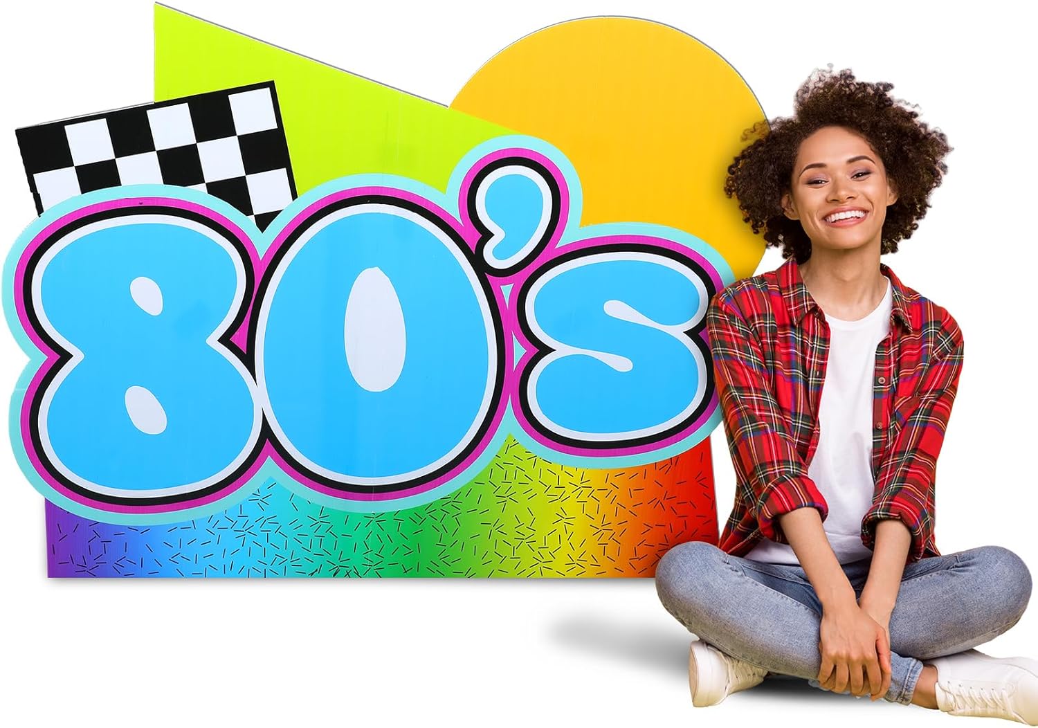 3.74 ft 80's Cardboard Stand up Cutout Life Size Retro 1980's Theme Party Decoration 80s Music Party Photo Prop Standup Back to The 80s Backdrops for 1980s Retro Rock Hippie Neon Supplies