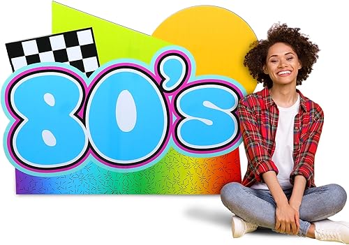Decoración de fiesta temática de los años 80 de 45 pulgadas, cartón retro de los años 80, de pie, recortado, fiesta musical, foto, soporte de