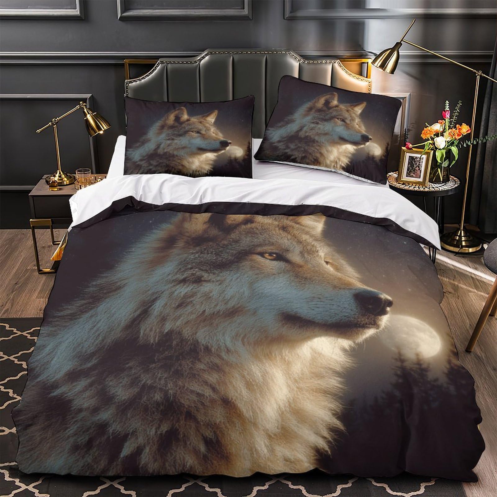 Parure de lit loup 140x200 avec housse de couette imprimé 3D
