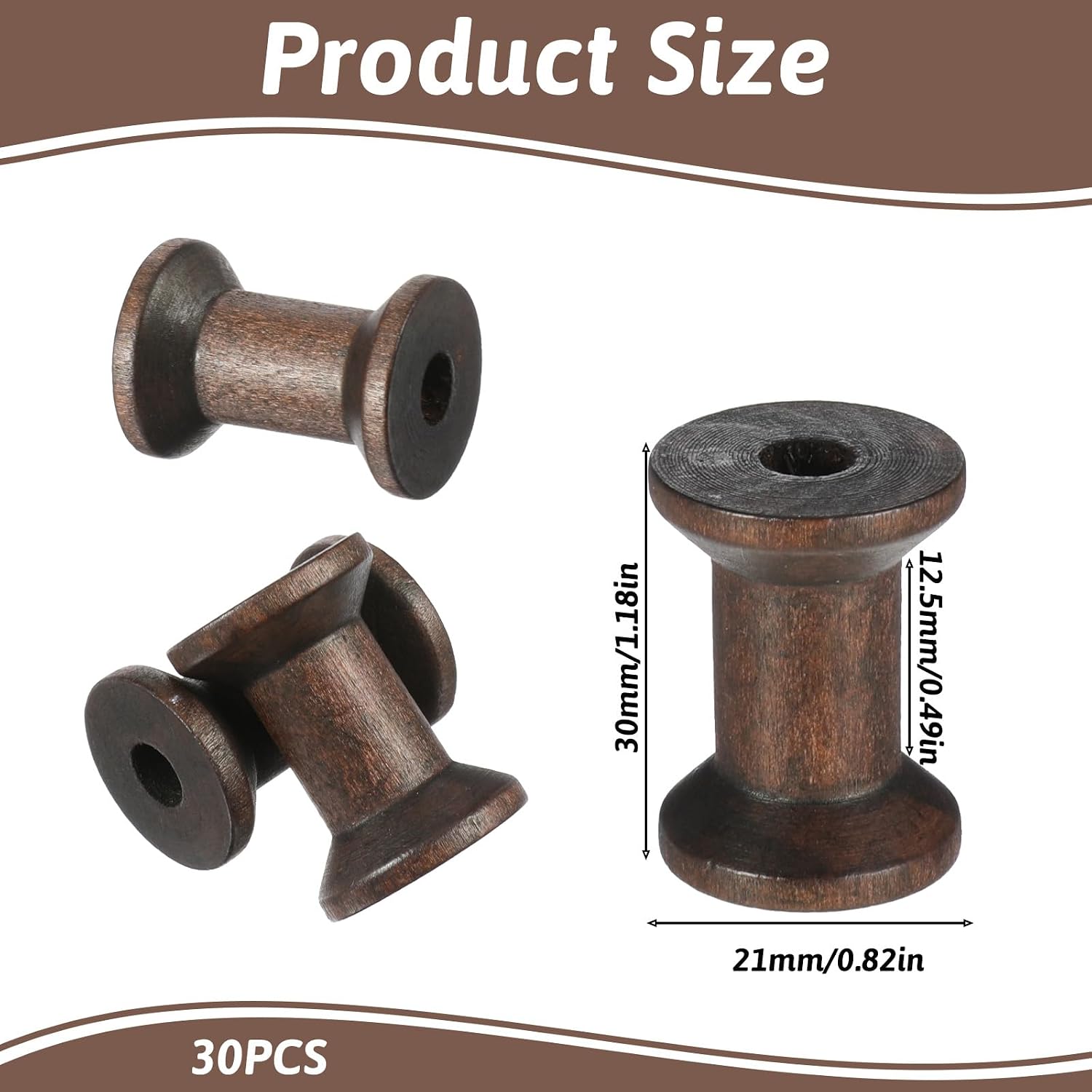 30Pcs Wooden Spools for Crafts Empty Thread Spools Sewing Bobbins Embroidery Thread Bobbins Empty Spool for Craft Wire Weaving DIY Projects Sewing Embroidery Machines Threads Cord Ribbon Organizer