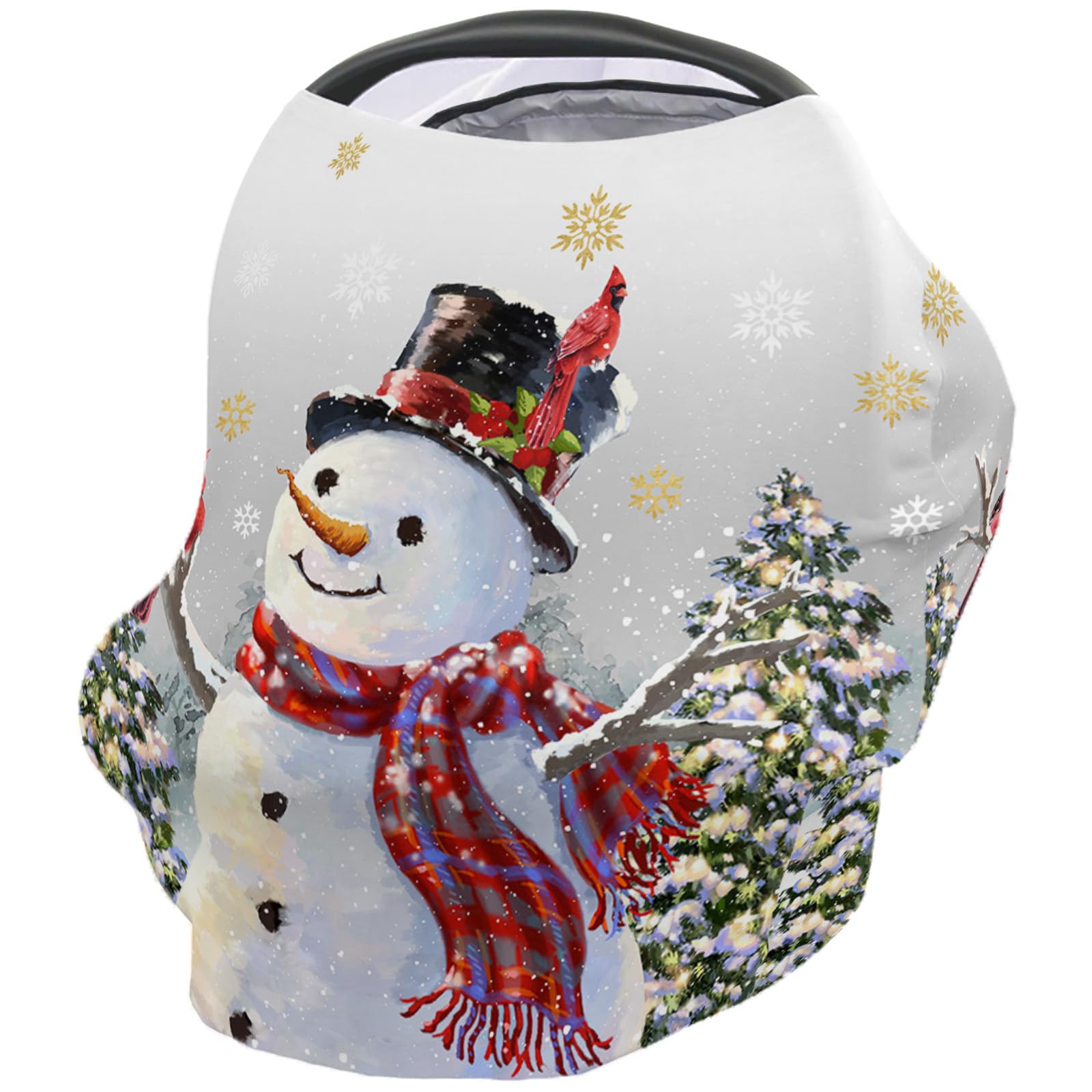 Nursing Cover for Breastfeeding Scarf, Winter Snowman Snowflake Xmas Tree Gray Christmas Baby Car Covers Super Soft Multi Use for Canopy Shopping Cart Cover Blanket Stroller Cover