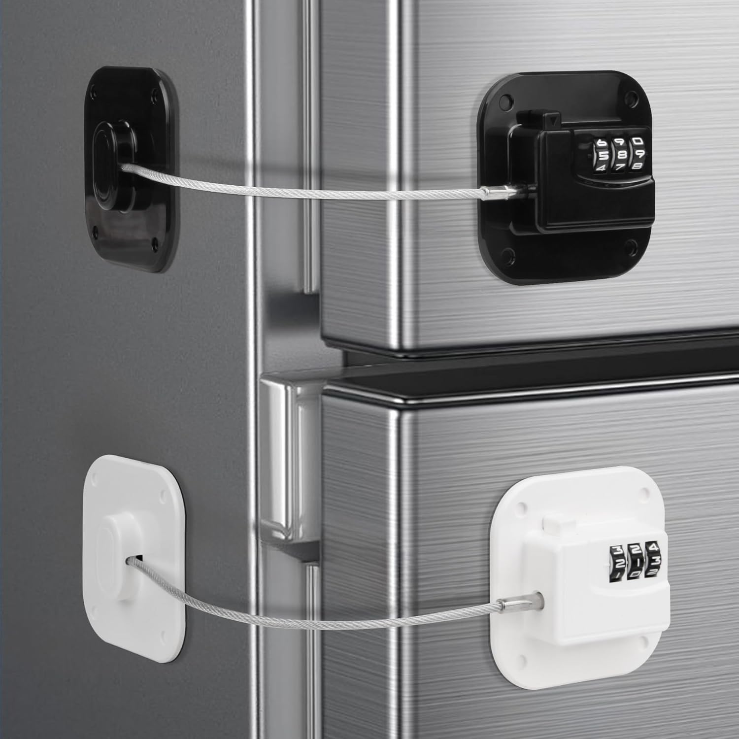 Child Proof Refrigerator Lock, 3 Digit Code Child Proof Fridge Lock for Kids, No Drill Self Adhesive Baby Safety Locks for Oven, Cabinet, Toilet Seat & Furniture, 2 Pack, Black & White