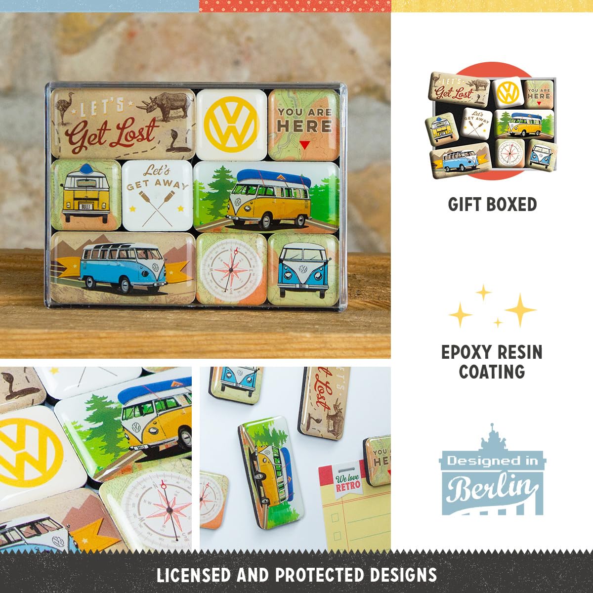 Nostalgic-Art, Set D'aimants Rétro, Volkswagen Meet The Classics - Idée