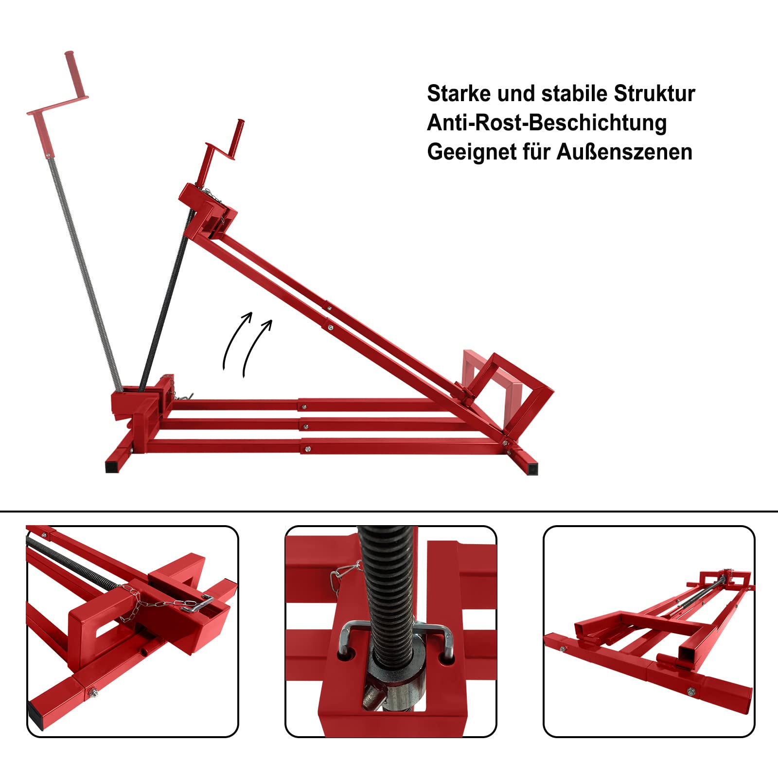 UISEBRT Rasentraktor Hebevorrichtung Rasenmäherheber Hebebühne Reinigungshilfe, Rasenmäher Jack Teleskop Rasentraktorheber Aufsitzmäher, bis max 400 kg, Rot