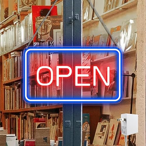 inShareplus Letrero Open súper brillante de 16 x 9 pulgadas, letreros Open LED de neón de 12 V para negocios para ventana, con interruptor de