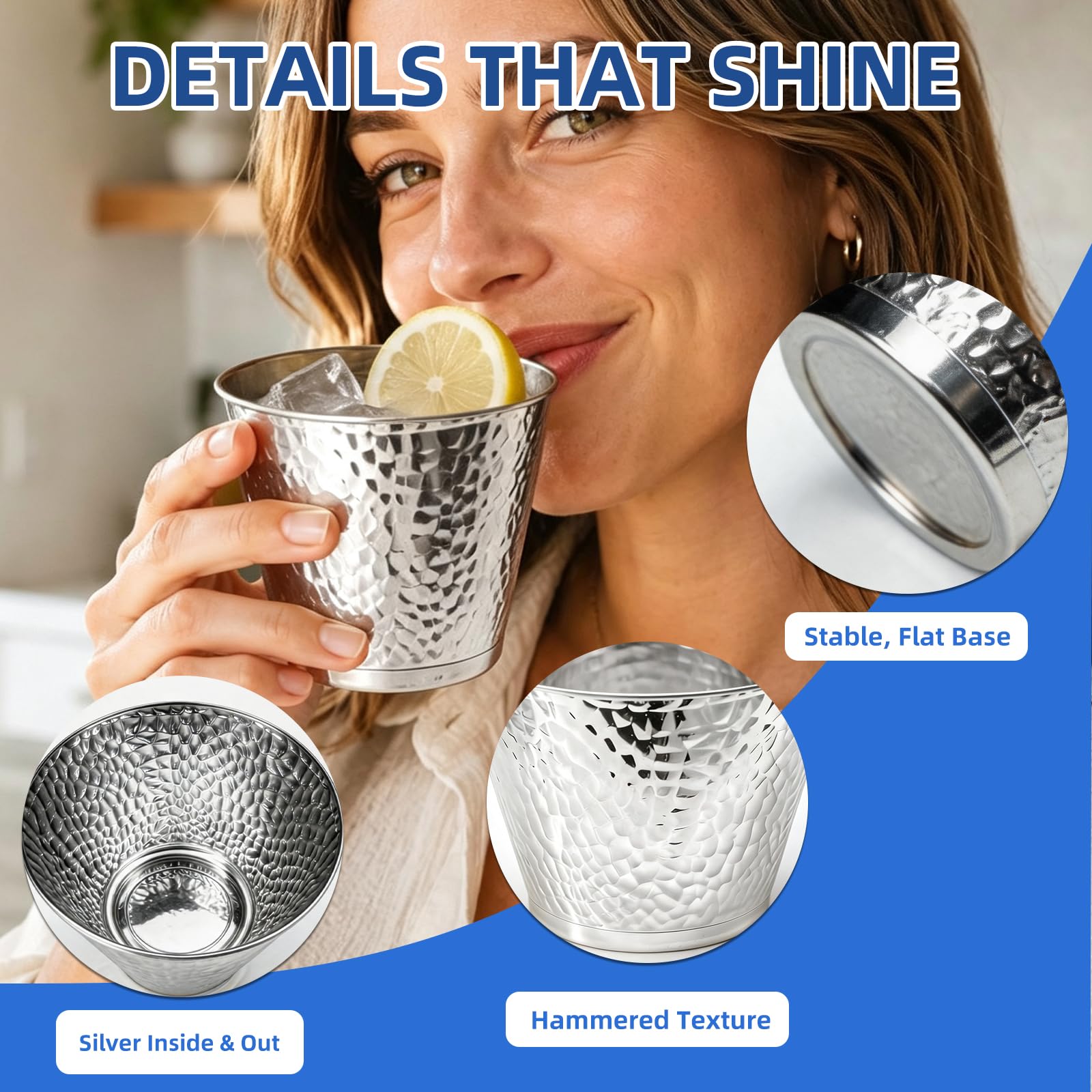 96-Pack Silver Hammered Plastic Party Cups 9oz, BPA-Free Leakproof Disposable Cups, Premium Elegant Drinkware for Weddings Birthdays Holidays Gatherings — Amazon image 4