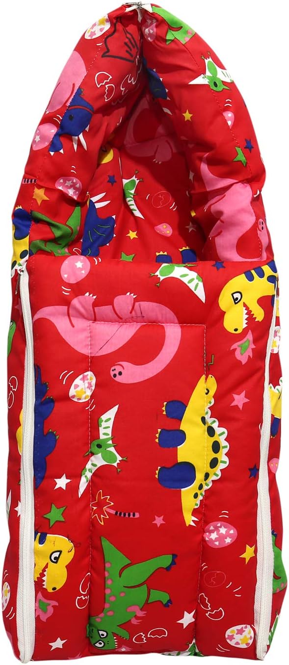 Baby 3 in 1 Cotton Baby Carry Bed Cum Sleeping Bag with Zipper Convertible into Flat Bed for New Born Baby- Easy to fold and Carry (0-4 Months) Red Color Nursery Print
