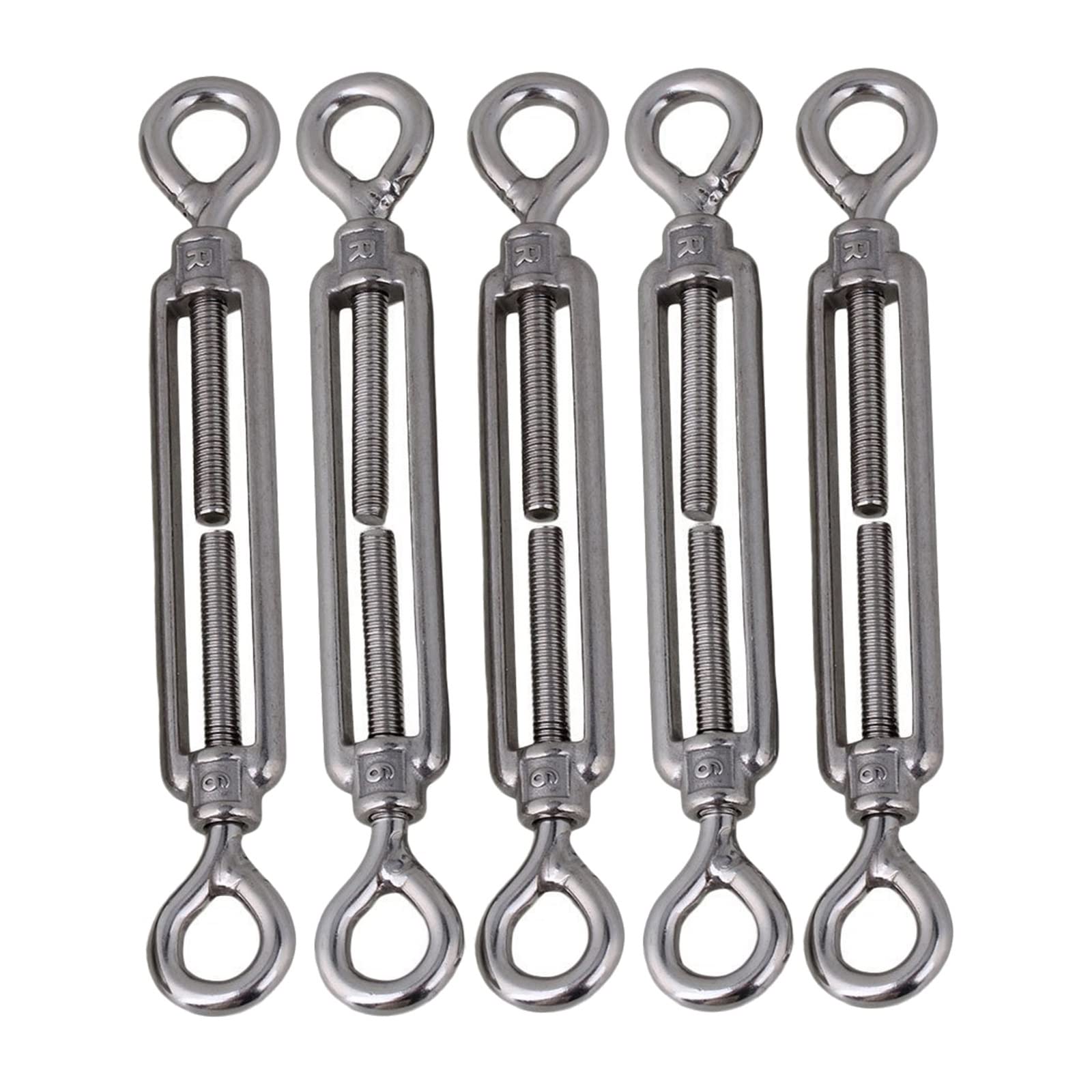 Tensor de Cable con Tensor de Cadena, Tensores de Cuerda de Alambre Ajustables de Acero Inoxidable 304, tensores M6 Ojo a Ojo de Estilo Europeo, Paquete de 5