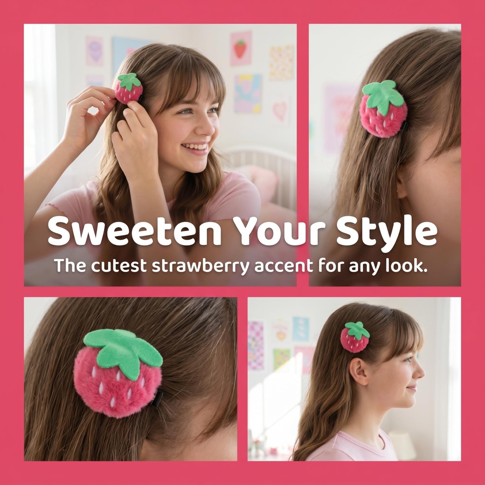 Amazon.co.jp: FOMIYES いちごヘアクリップ 2個入り ピンク ぬいぐるみ