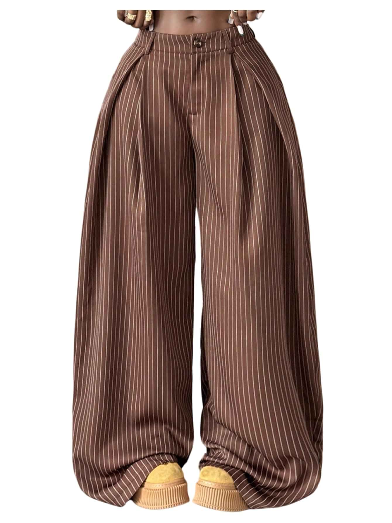 GORGLITTER Women's Barrel Pleated Oversized Wide Leg Cargo Pants Low Rise Baggy Fit, Business Casual Outfits, Spring Fall, Drop Waist Trousers