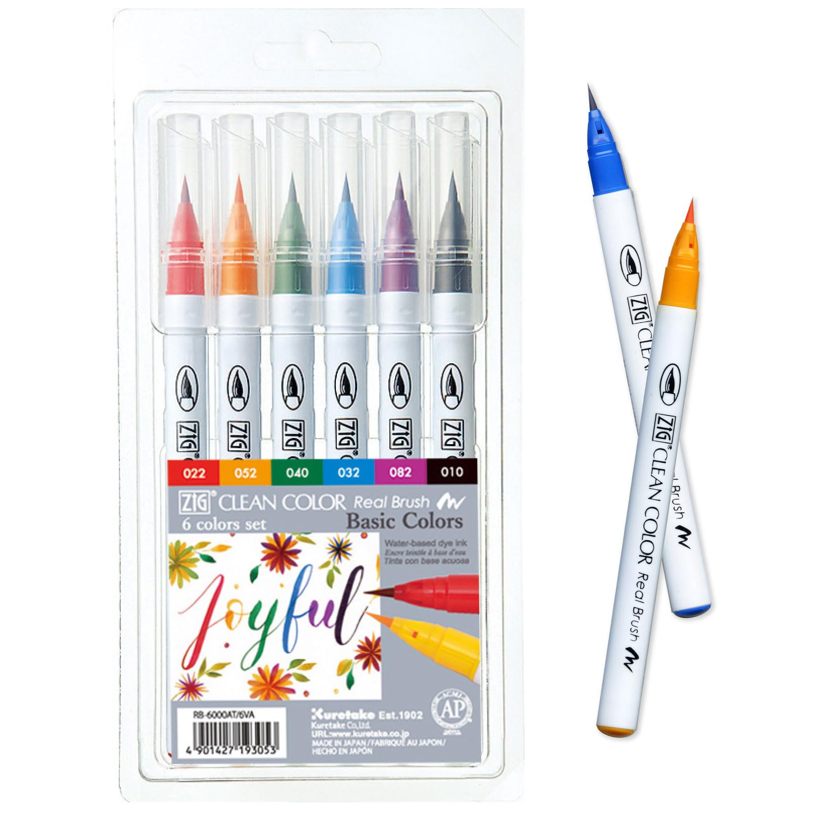Kuretake ZIG Clean Color Real Brush Pens, 6 Colors with Flexible Brush Tips, Watercolor Pens for Painting, Drawing, Calligraphy and Brush Lettering for Artists and Beginner Painters, Made in Japan