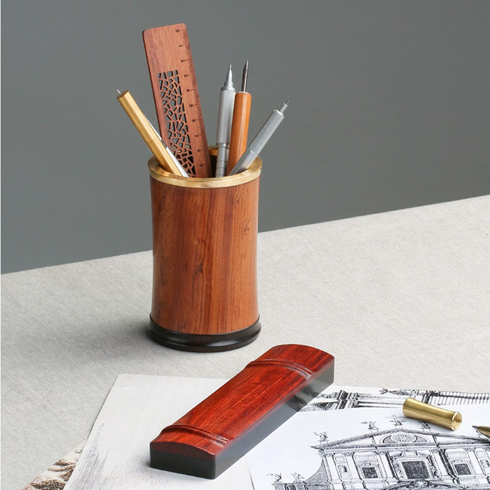 Portalápices Redwood retro bolígrafo Holder hecho a mano Organizador de almacenamiento tradicional hecho a mano simple Multifunción Lápiz Pot Cumpleaños creativo Regalo Portalapices Escritorio