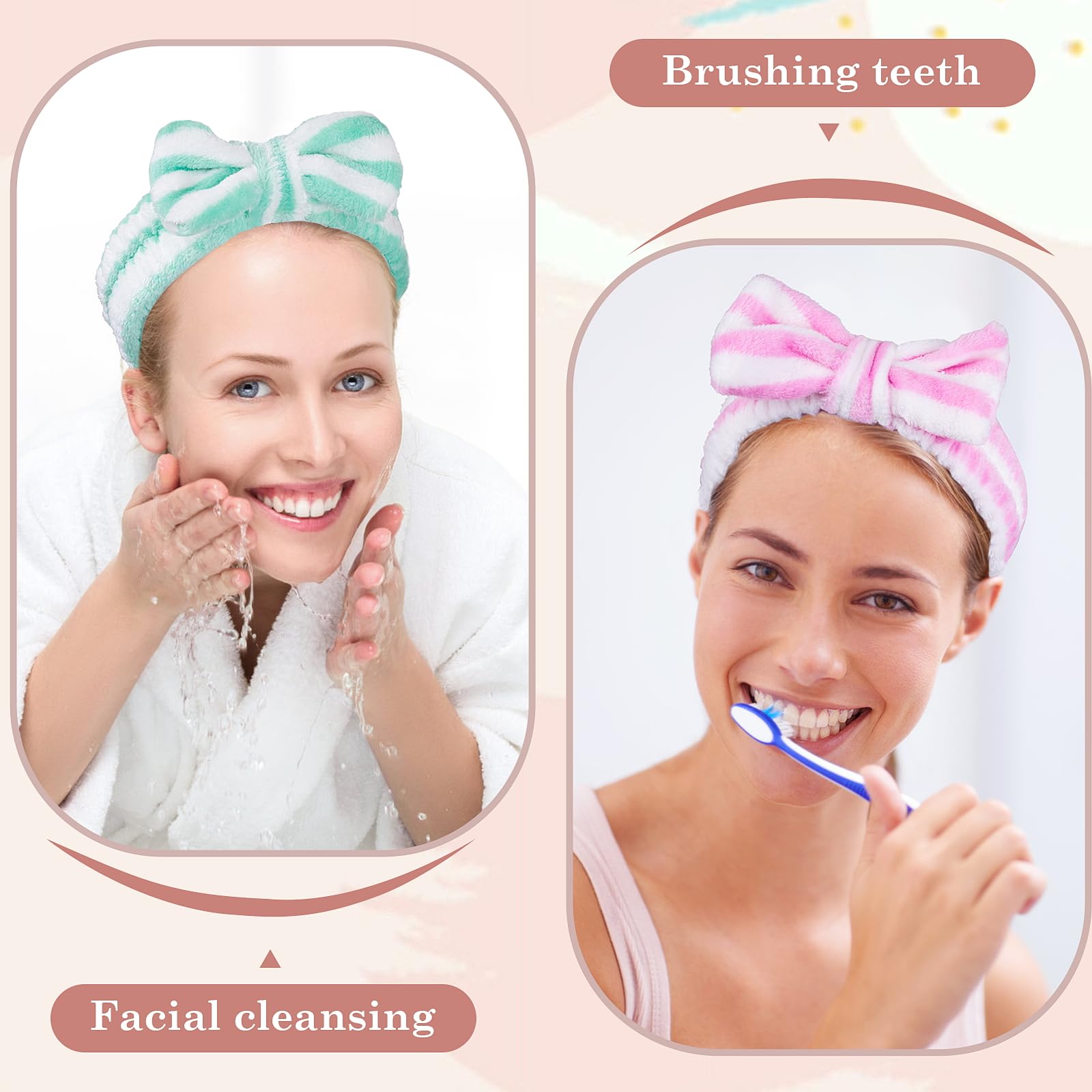 9 Pcs Stocking Stuffers for Women Girls Teen, Spa Headband for Washing Face, Microfiber Makeup Headbands with Bow, Christmas Gifts and Party Favors, Soft Skin Care Hair Band for Teens