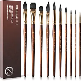 Fuumuui Pincéis de aquarela profissionais, conjunto de pincéis de aquarela de cabelo de esquilo sintético Fuumuui para artistas – liso, redondo, punhal, língua de gato, lavagem oval para pintura de