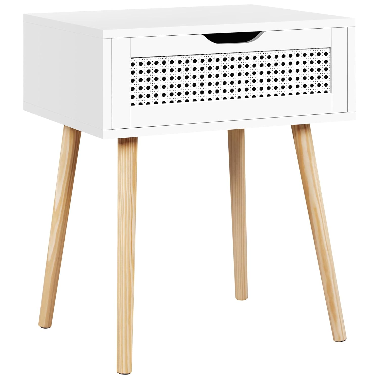 Yaheetech Nachttisch Nachtkommode nordisch Beistelltisch Kiefernholz Stoffschublade Massiv Kommode Sideboard Couchtisch mit 4 Füßen Weiß