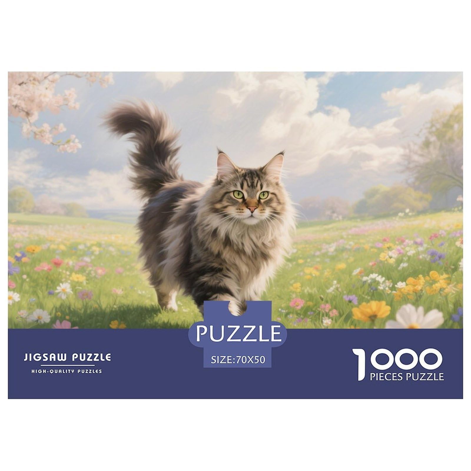 Maine Coon Cat Jigsaw 1000 Piece Challenge Game for Adults,Spring Flower Scene Impossible Jigsaw Puzzles 1000 Piece Educational Game Home Decoration 70x50cm/1000pcs