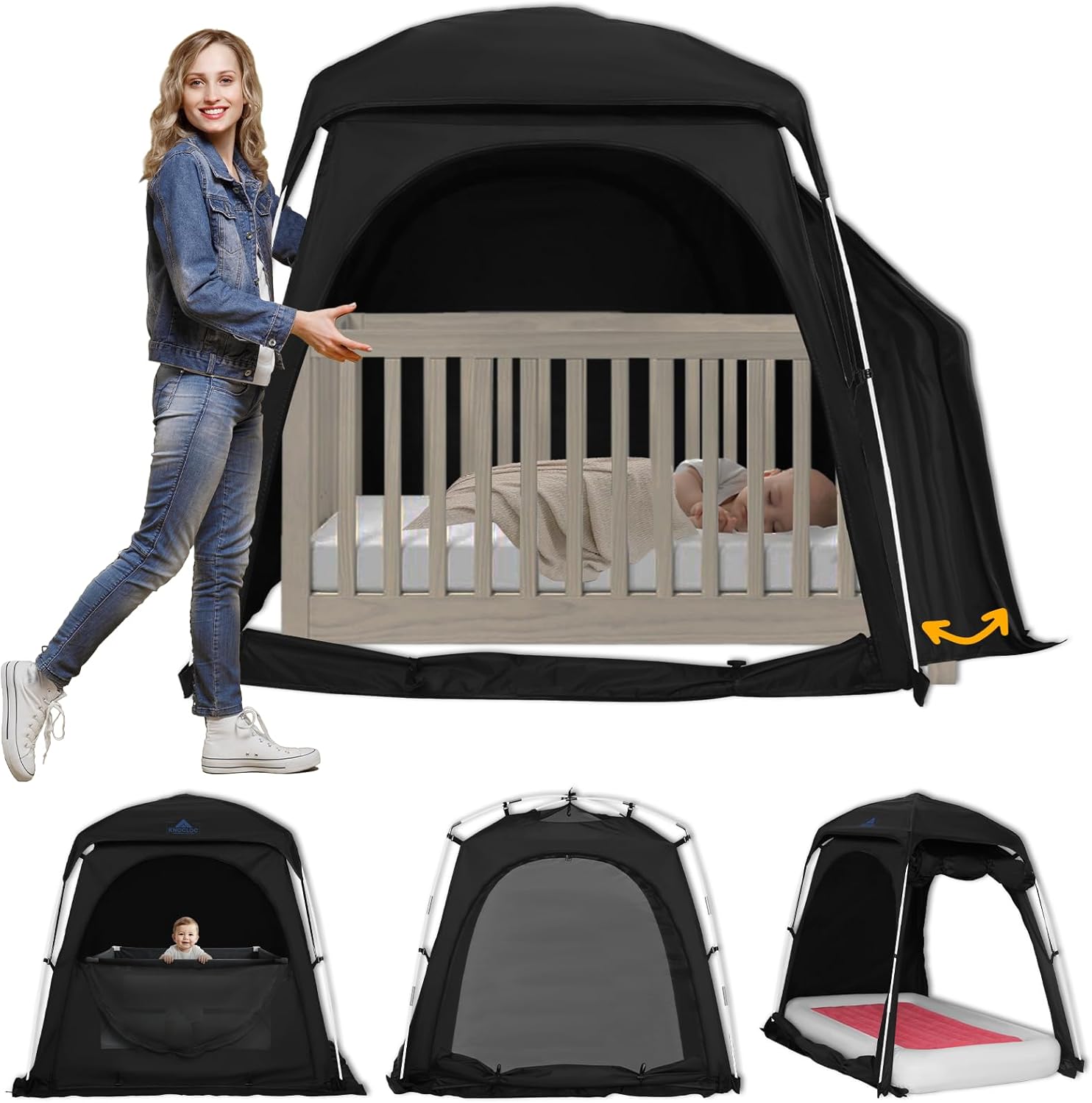 Baby Blackout Tent Fits Crib, Pack N Play, Toddler Travel Bed & Kids Cot, CPC Certified Sleep Pod with Fan Pocket 2 Mesh Doors, Breathable & Quiet Design, Easy Setup & Portable