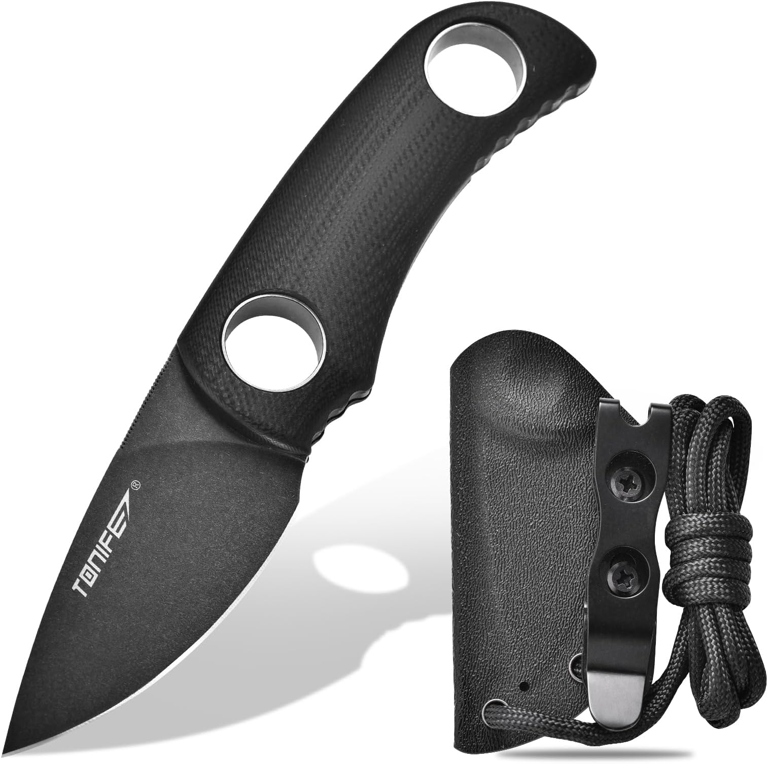 TONIFE Fixed Blade Knife 4.8cm, Mini Neck Knife with Kydex Sheath and Cord, EDC Portable Fixed Knife for Outdoor Survival