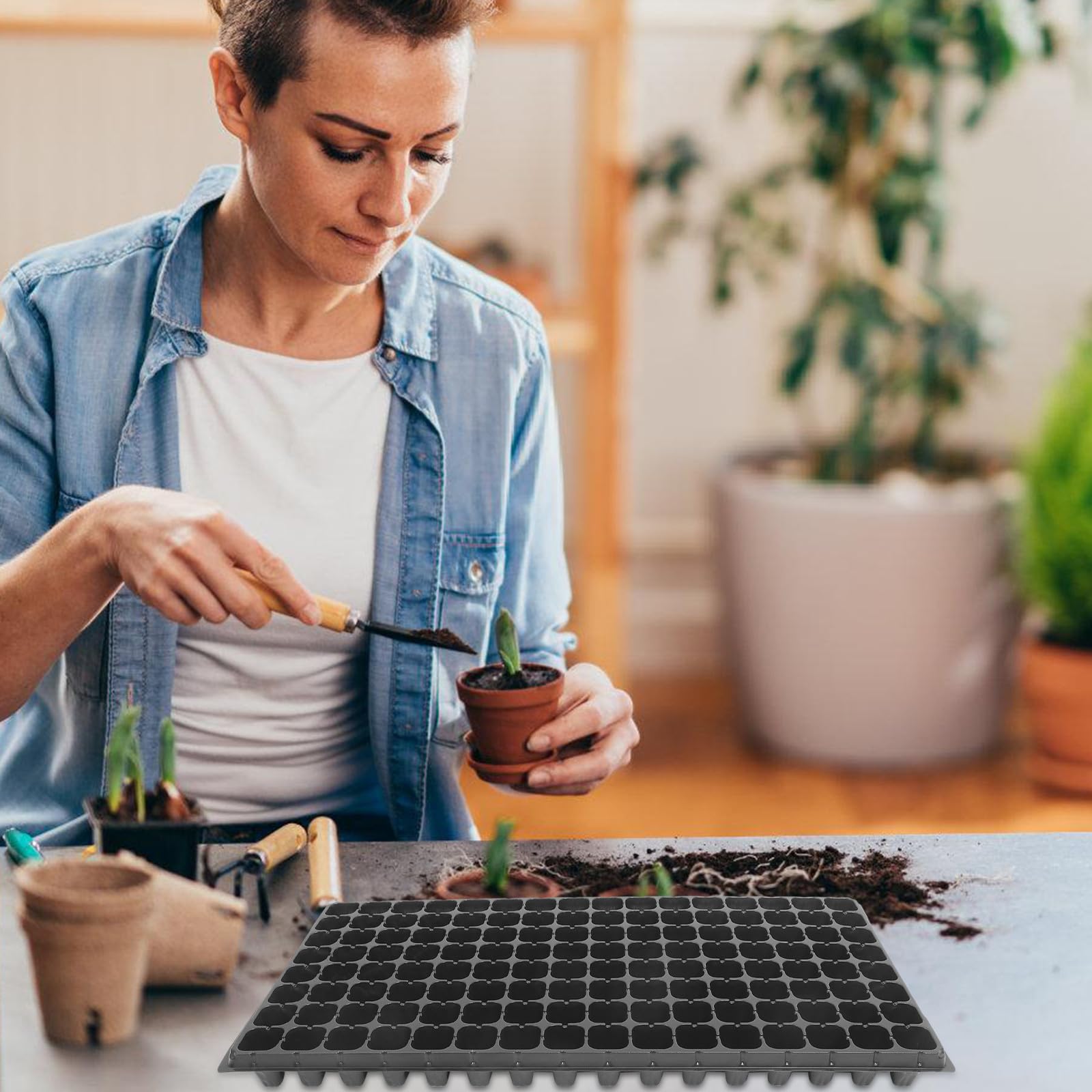 IMIKEYA Lot de 10 Plateaux de Germination réutilisables - 128 alvéoles - Plateaux de Culture pour la Germination en Serre intérieure, 80 g