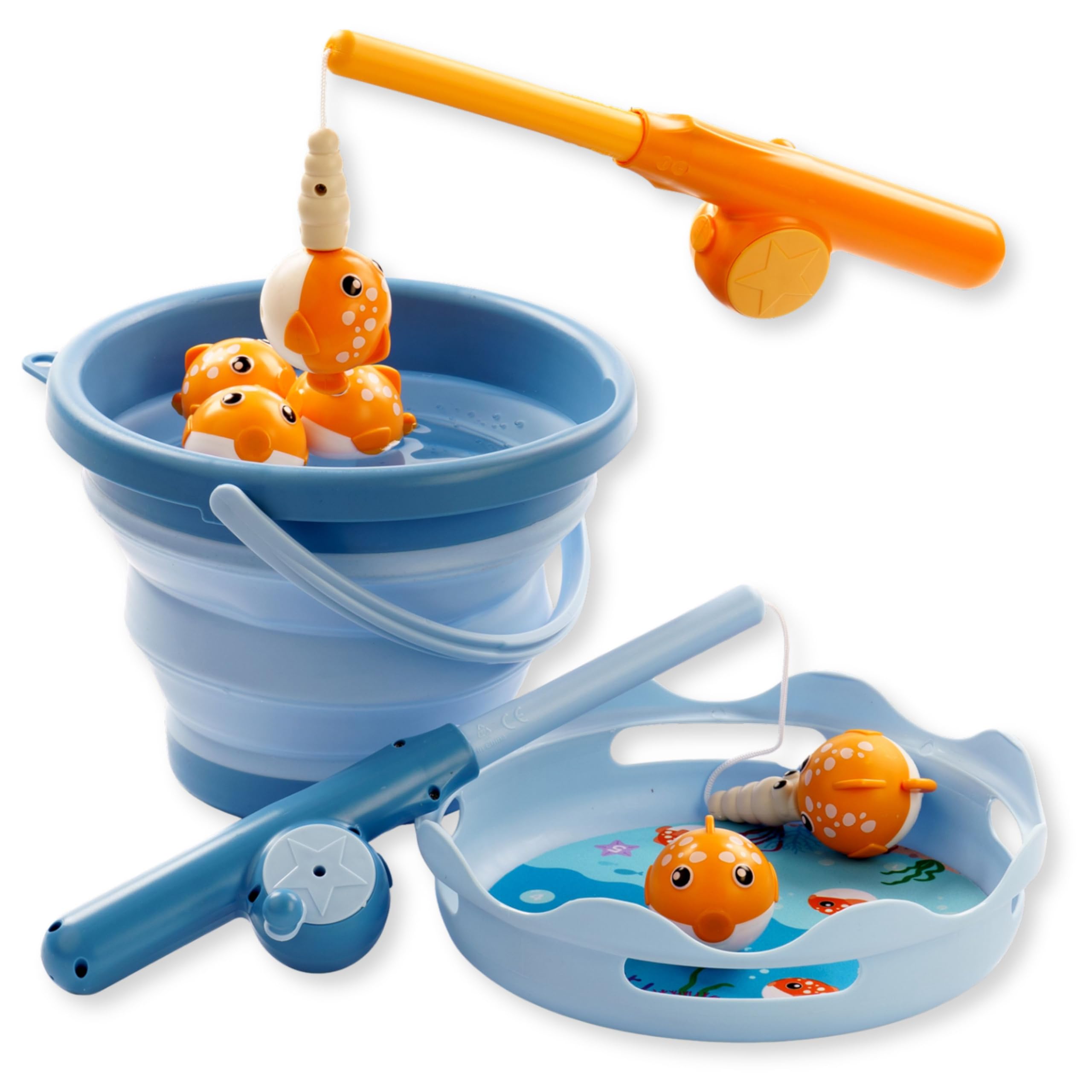 Schildkröt® Fishing Game Set, Magnetic Fishing Game, for Indoors and Outdoors, Telescopic Fishing Rod, 3 Liter Collapsible Bucket, BPA Free