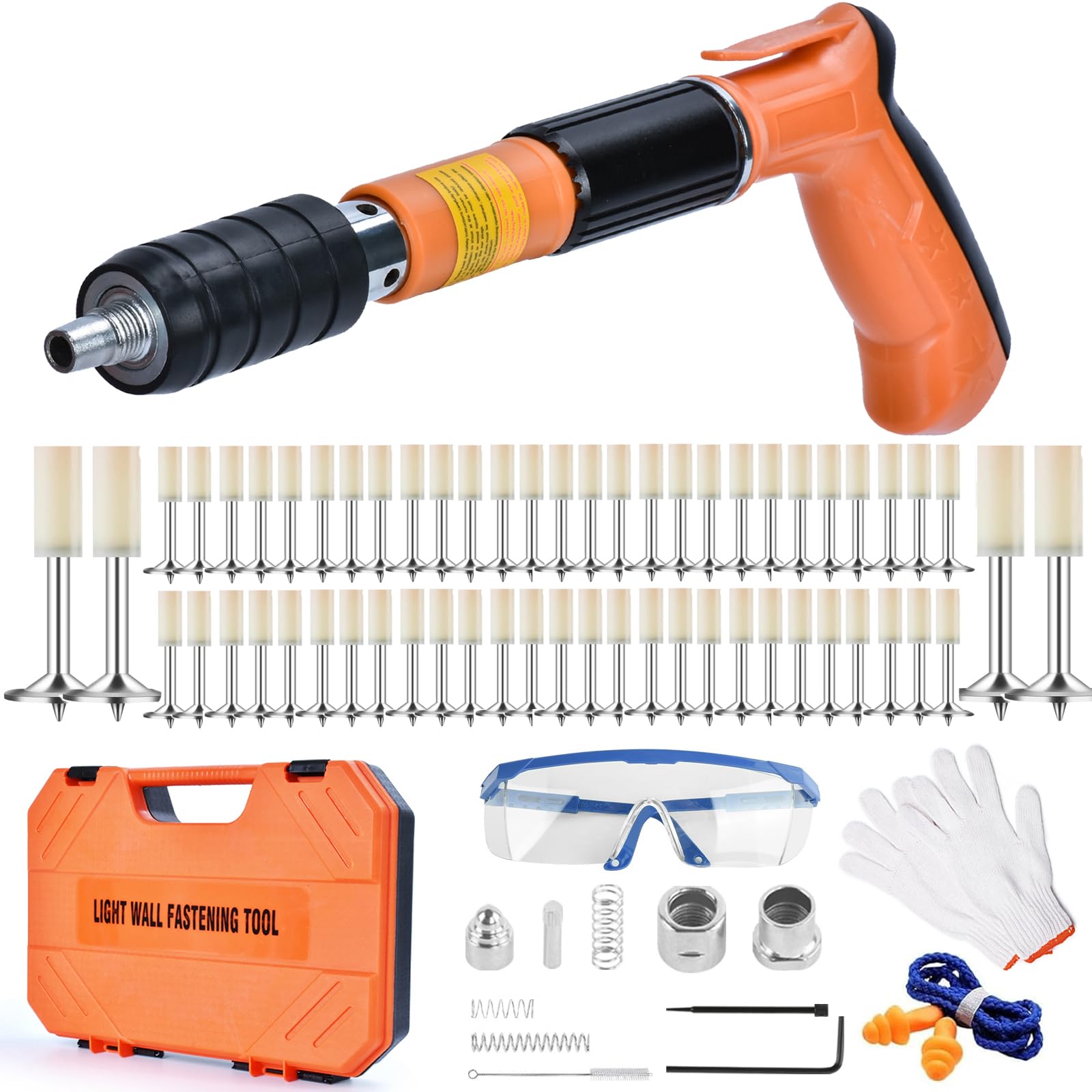Manuale Pistola Sparachiodi con 220 Chiodi Tondi, Spara Chiodi per Cemento e Ferro, Portatile Nail Gun, Pistola Chiodi In Acciaio Regolabile a 5 Velocità, Sparachiodi per Muro