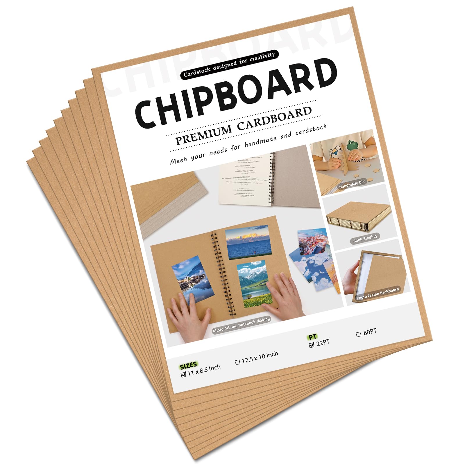 JNENERY 10 Chipboard Sheets 8.5 x 11", 22PT Book Board for Bookbinding
