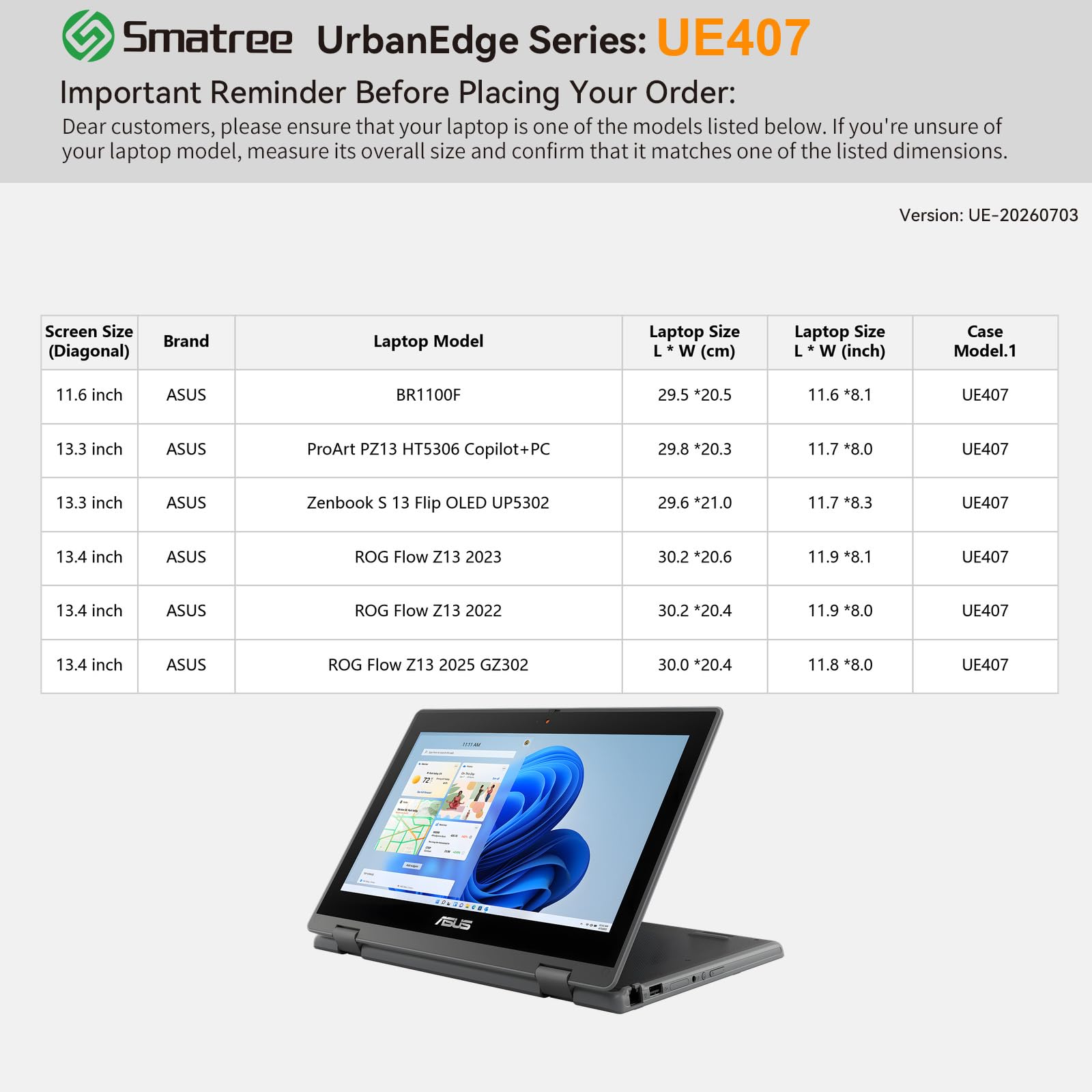 Smatree UrbanEdge Etui na laptop 13,4 cala do ASUS ROG Flow Z13 2025