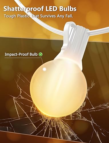 Miniatura 39 de Guirnalda de luces LED G40 de 25 pies para exteriores, tira de luces con 27 bombillas Edison inastillables (2 de repuesto), luces colgantes