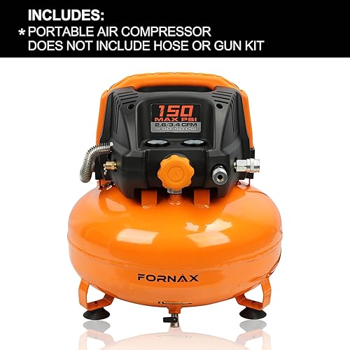 Miniatura 7 de FORNAX Compresor de aire para panqueques con dos acopladores, compresor de aire eléctrico portátil de 6 galones, 150 PSI, sin aceite