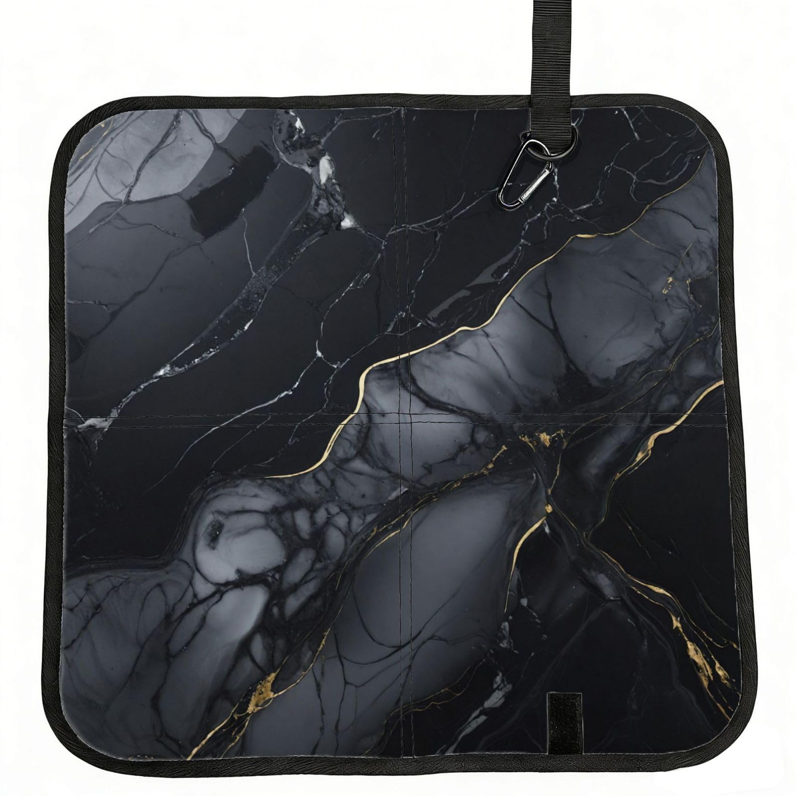 AYYQWE Black Marble Print Foldable Seat Cushion Portable Chair Pad Office Commuting Picnic Camping Outdoor