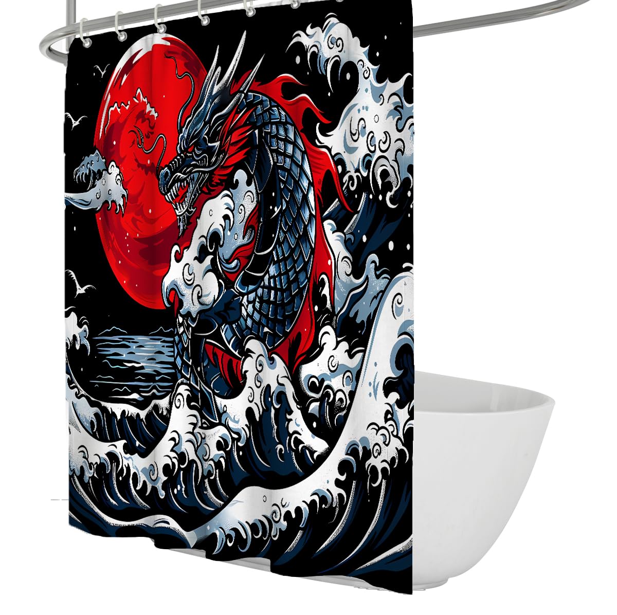 Rideau de Douche bête est-Asiatique Mythique Vagues océan 180 x 180 cm