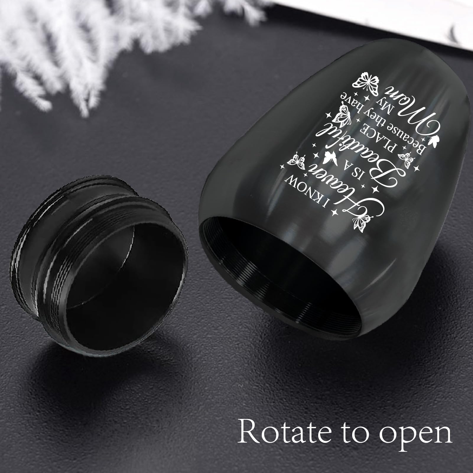 CREATCABIN Mini Urn for Ashes Small Keepsake Urn for Human Ashes Aluminum Ashes Holder Funeral Cremation Engraved Word with Velvet Bag Memorial Gift for Mom Dad Family Friends 2.6x1.8 Inch Black - Image 4