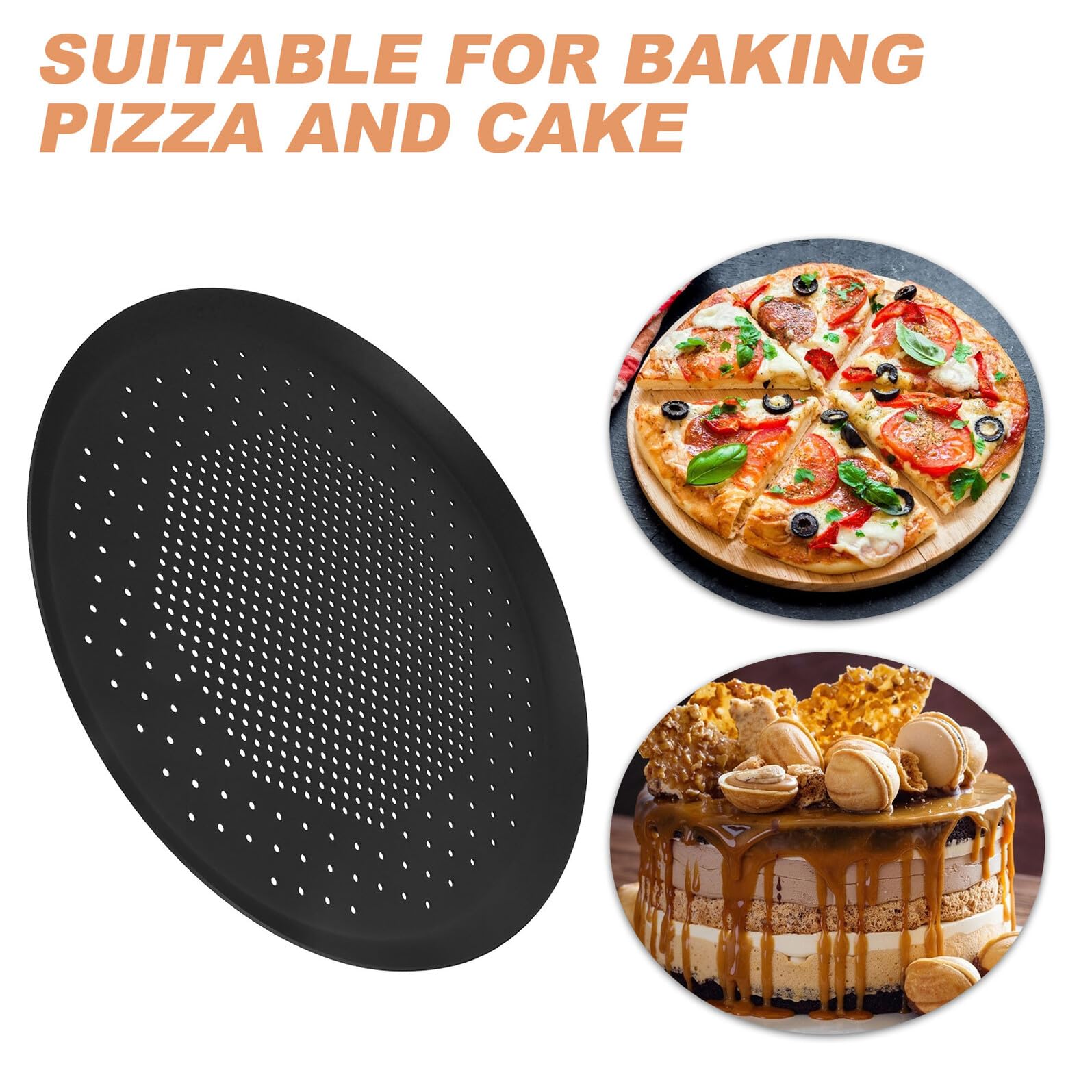 SHINEOFI Bandeja Pizza Horno Redonda Aluminio Perforada Antiadherente para Hornear y Cocinar Multifunción