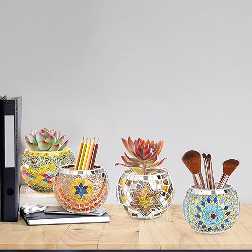 Miniatura 9 de DEAYOU Paquete de 4 portavelas de vidrio, mosaico, cuenco decorativo de vidrio votivo, soporte de vela perfumado para decoración de iluminación,