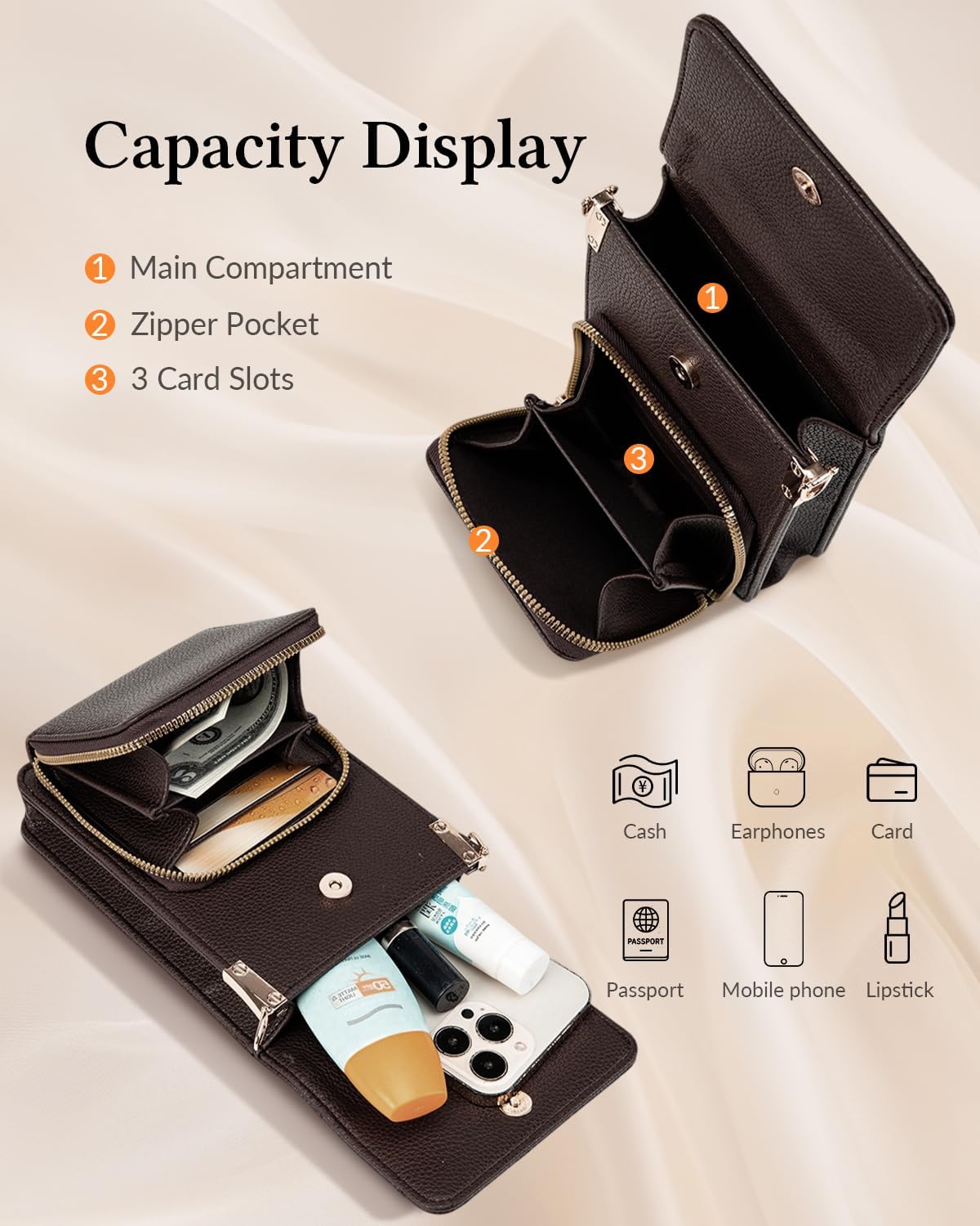 Small Crossbody Bags for Women, Trendy Designer Boho Cell Phone Purse Vegan Leather Wallet with Card Slots | Boho shoulder strap, Diamond quilted, 3 card slots, Ideal gift, Size for cellphone