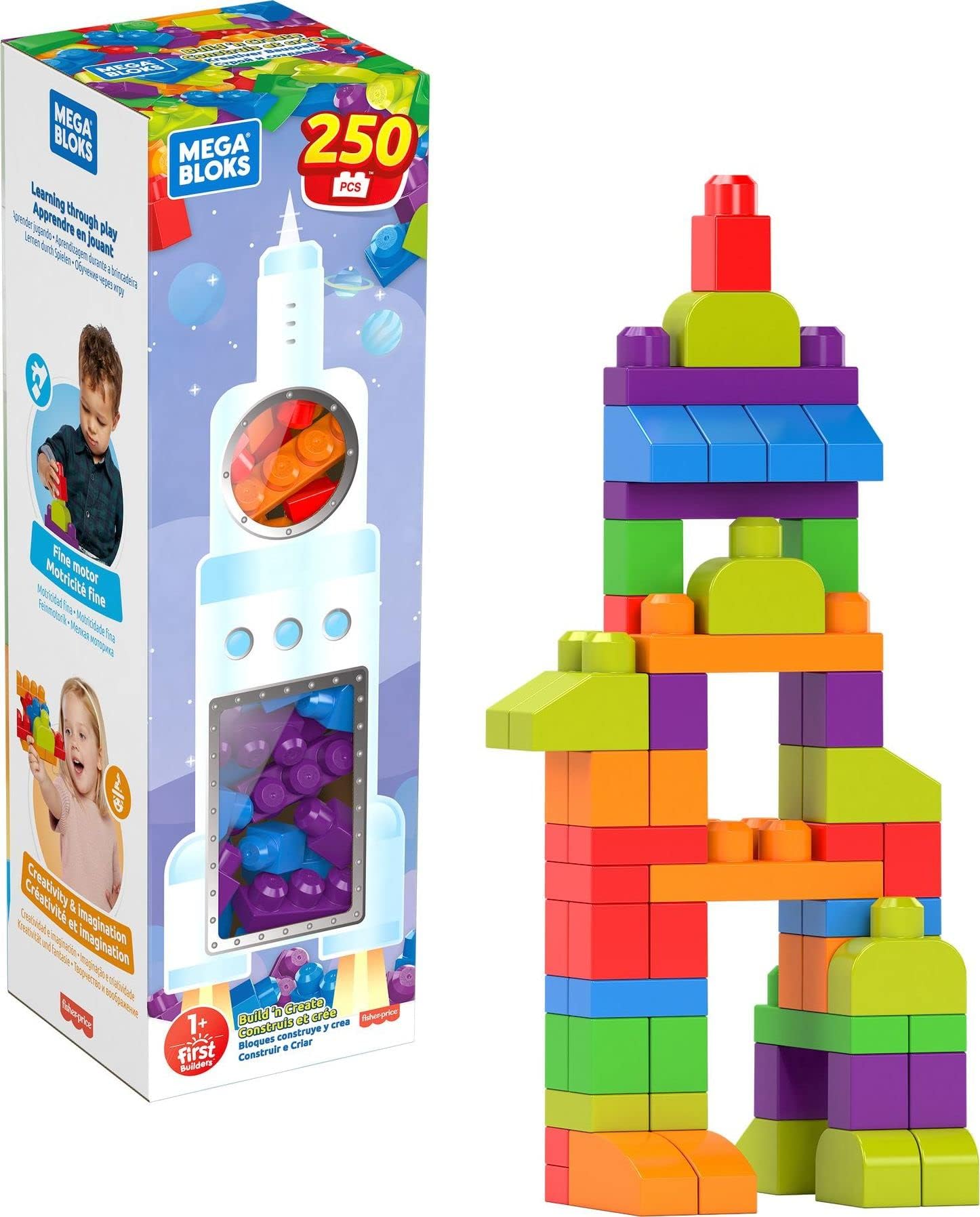 Mega BLOKS Fisher Price Building Blocks Toddler Toys, 250-Piece Build 'N Create for Toddlers 1-3