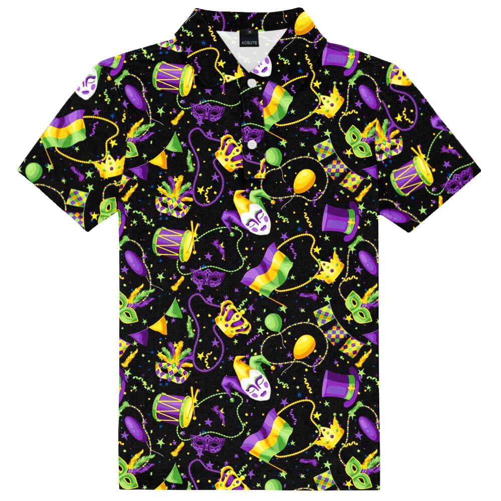 AOBUTE Kids 4th of July Polo American Flag Short Sleeve Button Down Shirts Tops 3-14 Years