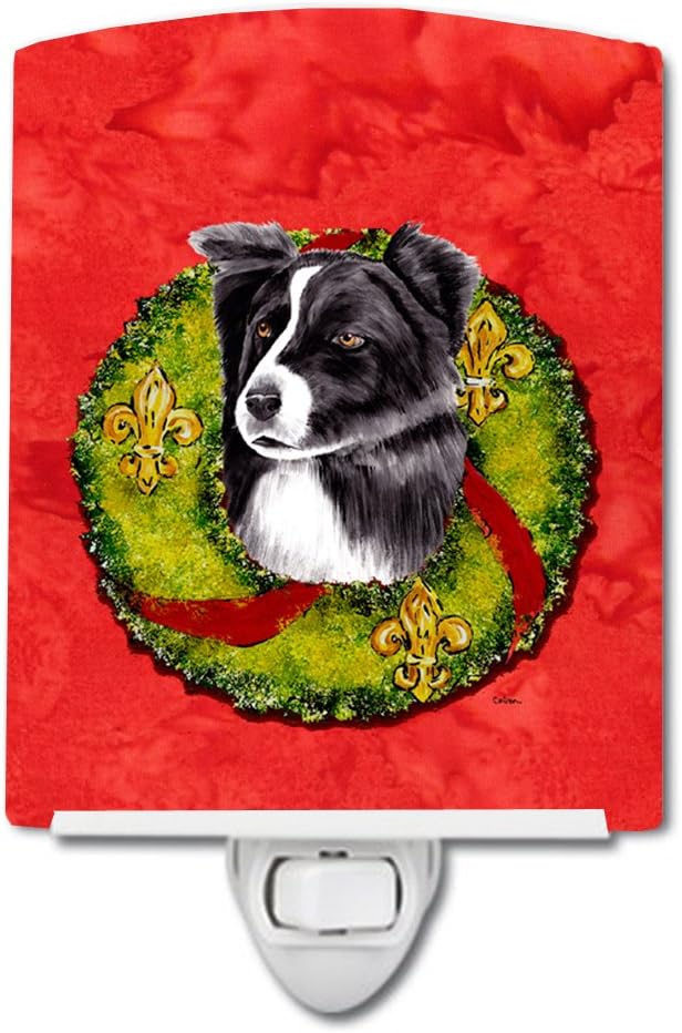 Caroline's Treasures SC9104CNL Border Collie Christmas Wreath Ceramic Night Light Compact, UL-Certified, Ideal for Bedroom, Bathroom, Nursery, Hallway, Kitchen, 6x4x3, Multicolor