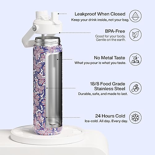 Miniatura 927 de ENCOOL Botella de agua aislada con popote, de acero inoxidable, a prueba de fugas, sin BPA, al vacío de doble pared que se mantiene fría durante 24