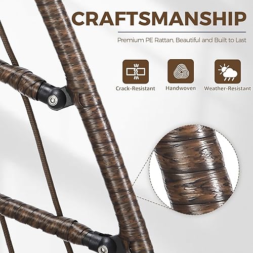 Miniatura 41 de NICESOUL Silla colgante con soporte para interiores y exteriores, cómodas sillas hamaca de ratán para patio con cojín, capacidad de 350 libras