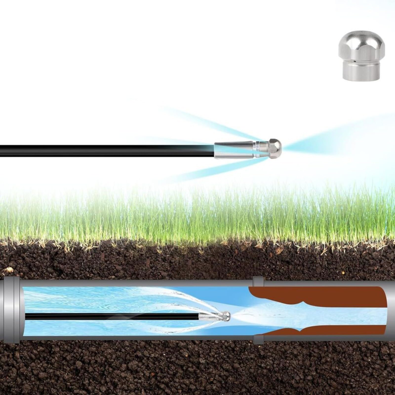 Kit de manguera de limpieza de tuberías de 10 m, incluye adaptador de boquilla giratoria y cinta de sellado para tareas de mantenimiento de drenaje de lavadora a presión de 180 bar