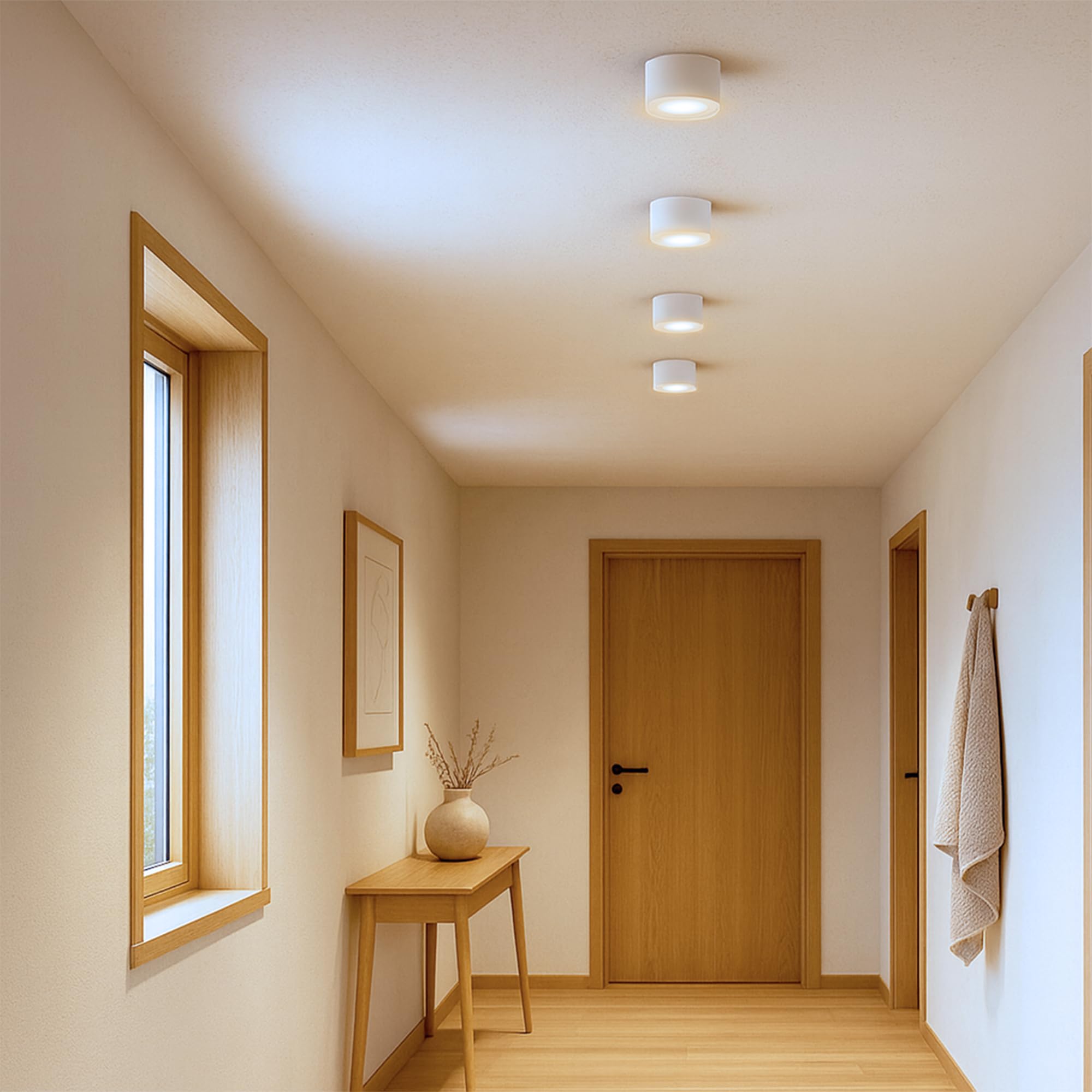 SSC-LUXon 4 x LANTI Aufbauspot weiß rund silber Innenring – schwenkbarer Strahler mit LED 4W neutralweiß 230V – Spot für Wohnzimmer & Küche