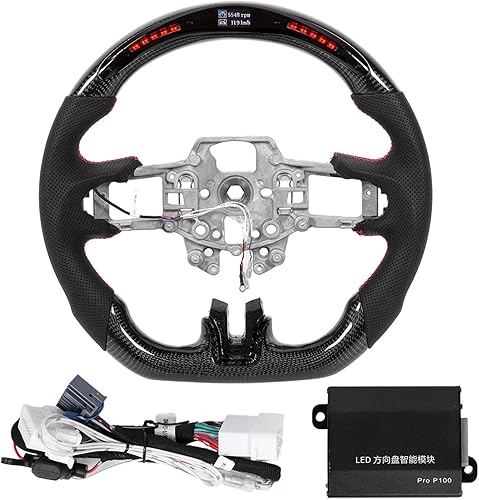 Qiilu Volante de fibra de carbono, pantalla de luces LED de cambio para Ford Mustang V6 EcoBoost GT Shelby 2015-2017