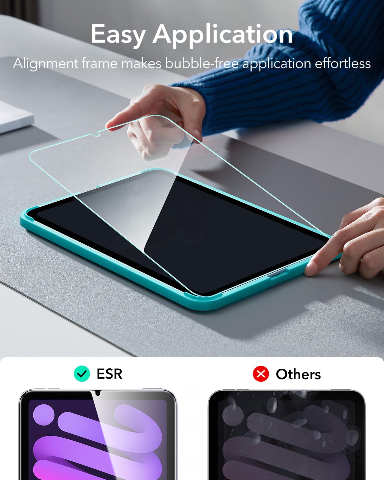 ESR 2 Pezzi Pellicola Protettiva per iPad Mini 6a Generazione (2021, 8.3 Pollici), Vetro Temperato, Protezione per Lo Schermo con Cornice di Allineamento, Resistente ai Graffi, Trasparenza HD