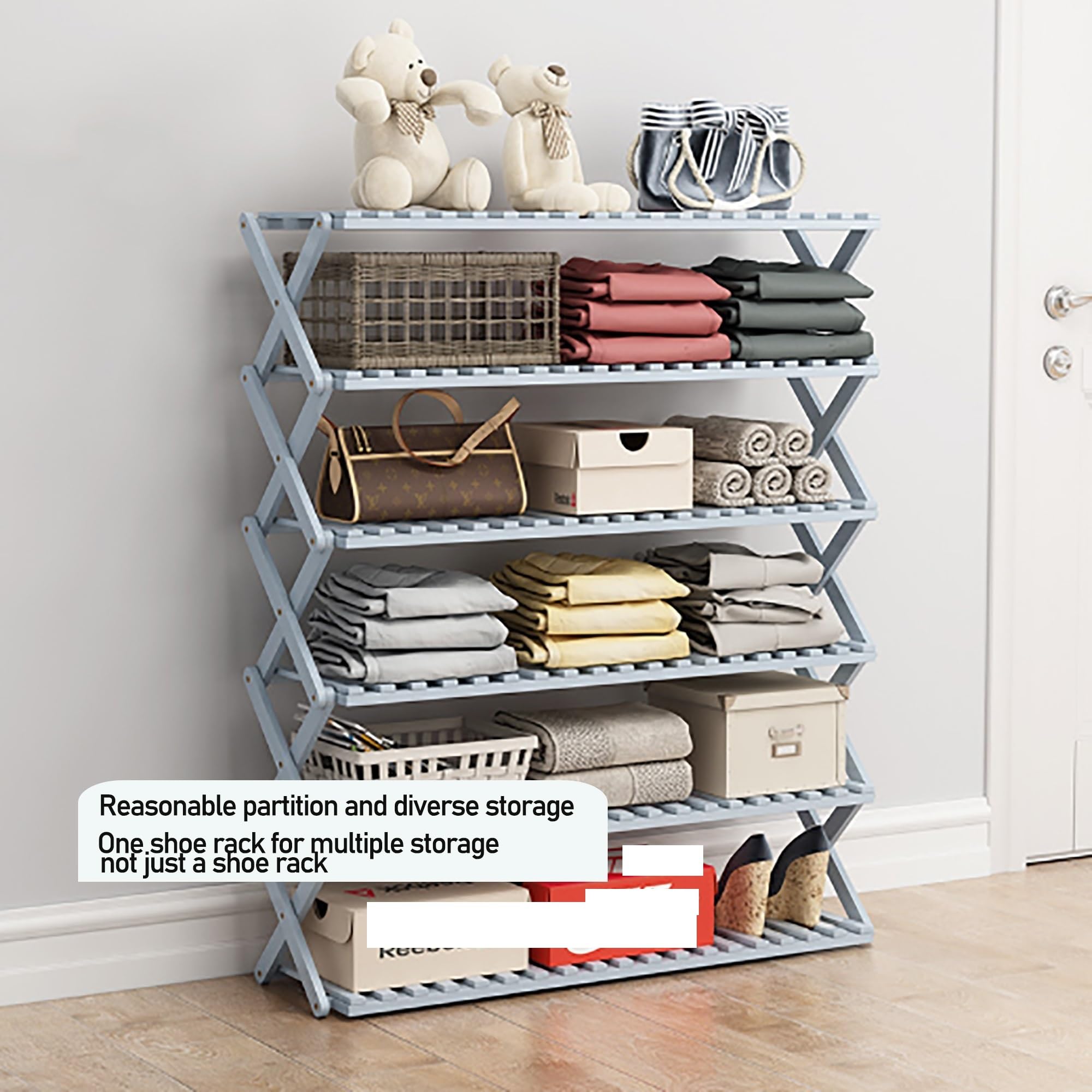 Zapatero Plegable para Almacenamiento de Zapatos Zapatero de bambú Zapatero Plegable Multicapa Sencillo económico para el hogar para Puerta de Dormitorio sin Necesidad de in