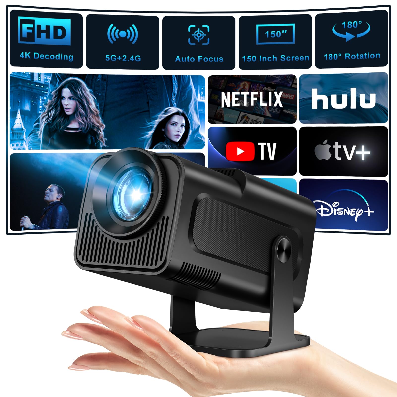 Beamer, Mini Projektor Full HD 4K, Unterstützt WiFi 6, BT5.0 mit 11.0 ...