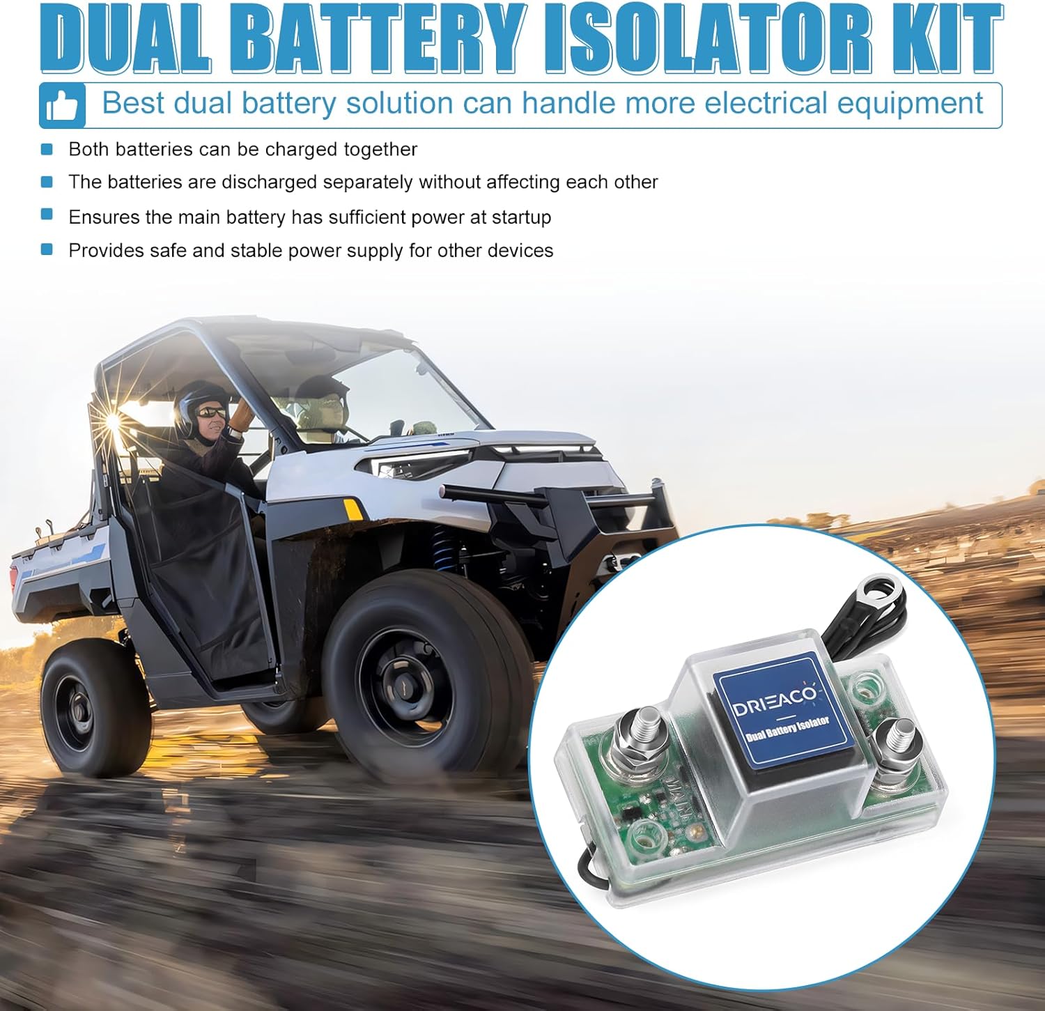 Battery Isolator 12V, Universal Smart Dual Battery Isolator Kit Fit for UTV ATV RV Car Motorcycle Boat Golf Cart Can-Am Polaris Jeep Truck Tractor Accessories, Not Fit Lithium Batteries