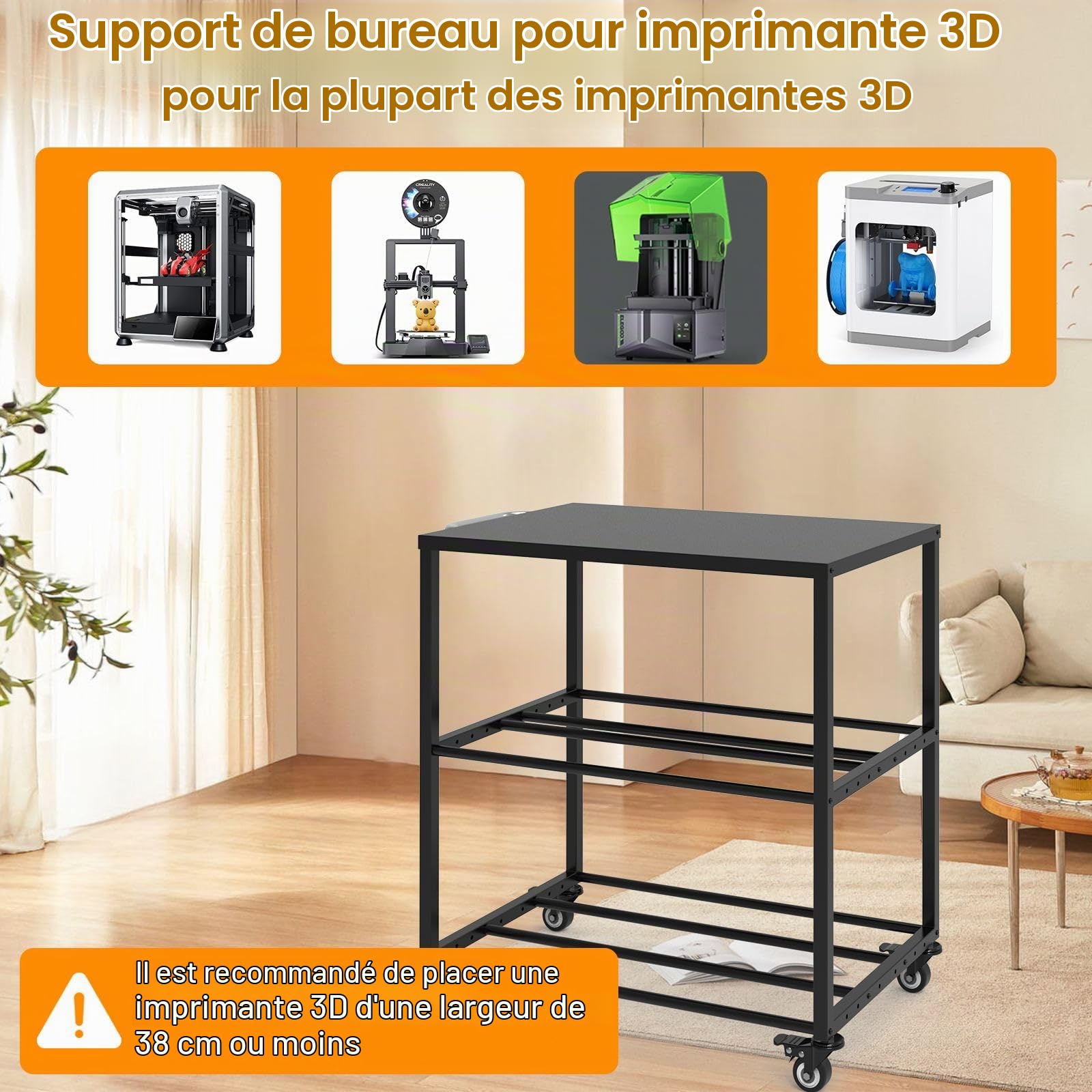 Étagère de Rangement pour Filament d'imprimante 3D, Support de Bobine Filament Métal avec Roulettes, Rack Stockage pour Bobines PLA/ABS/TPU pour Atelier Bureau Domicile (Noir)