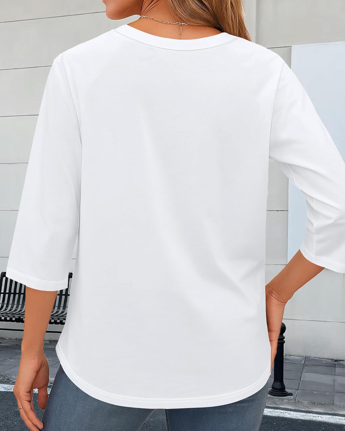 CHICGAL Womens 3/4 Length Sleeve Tops Casual Shirts Dressy Blouses Pleated Loose Fit Tunic Tee - Image 3